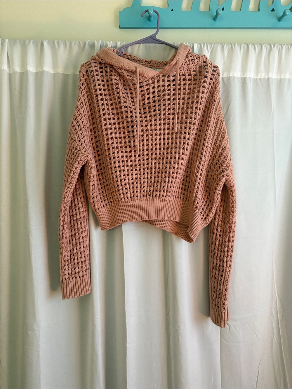 Arizona Jean Company Crochet Hooded Sweater in Dusty Rose